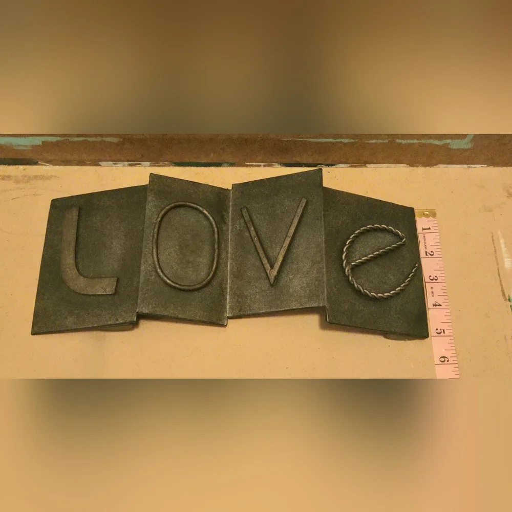 Industrial Metal "LOVE" Wall Decor Sign – Rustic Farmhouse 3D Relief Art - Picture 3 of 8